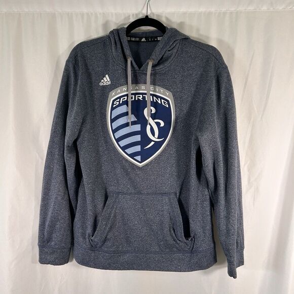 Sporting Kansas City Hoodie Men's Small Blue Adidas Drawstring Pockets Pullover - Picture 1 of 7